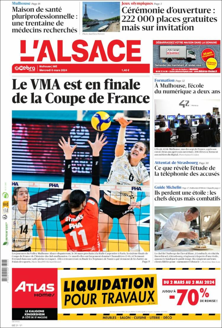 Portada de Journal L'Alsace (Francia)