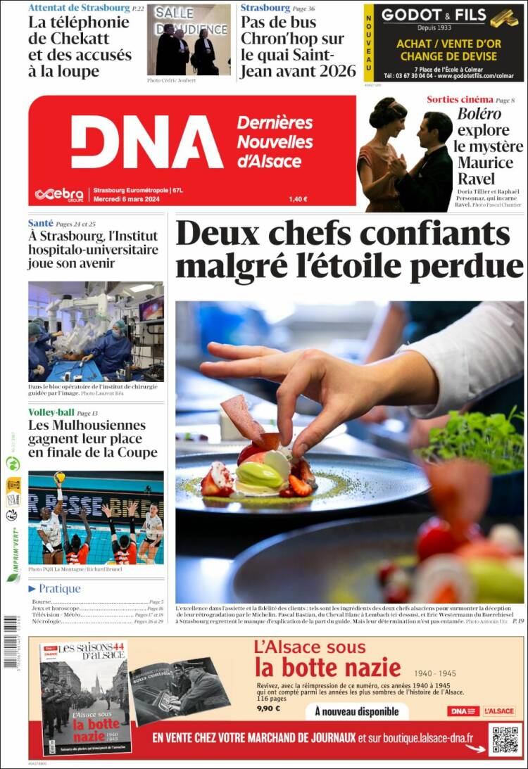 Portada de Les Dernières Nouvelles d'Alsace (Francia)