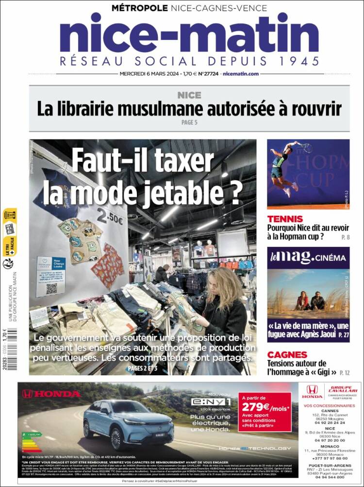 Portada de Nice-Matin (Francia)