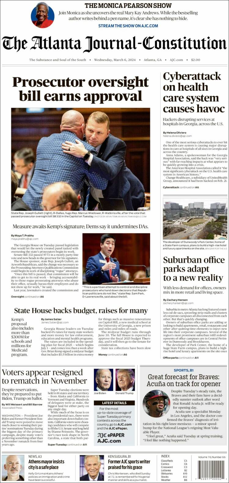 Portada de The Atlanta Journal-Constitution (USA)