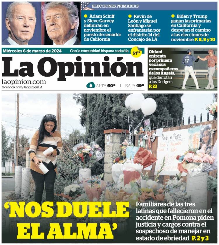 Portada de La Opinión (USA)