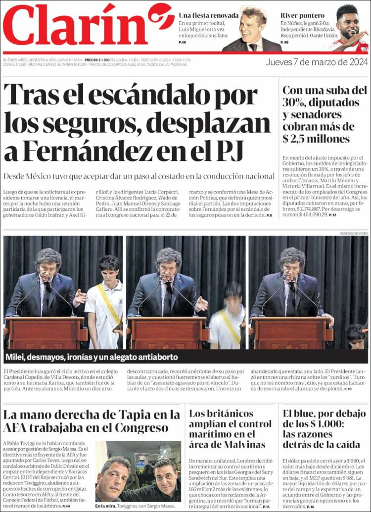Portada de Clarín (Argentina)