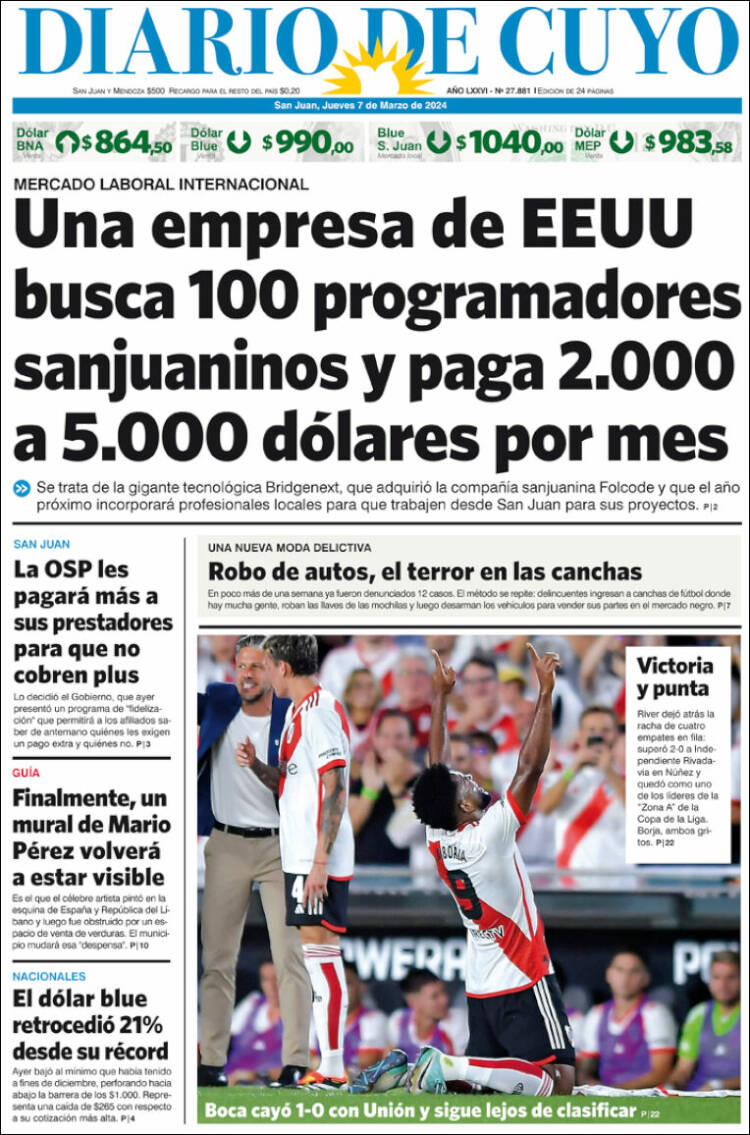 Portada de Diario de Cuyo (Argentina)