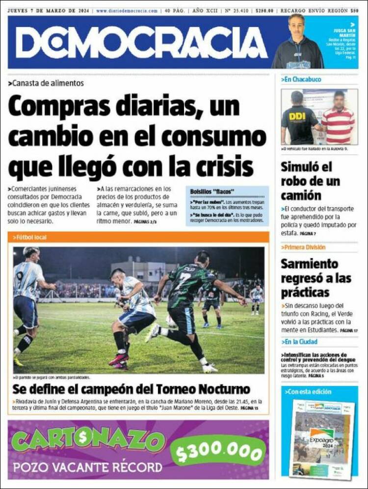 Portada de Diario Democracia (Argentina)