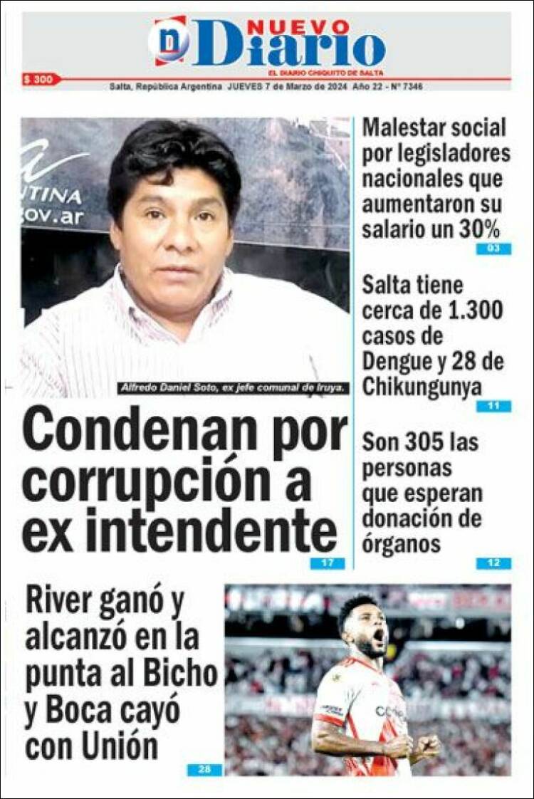 Portada de Nuevo Diario de Salta (Argentina)