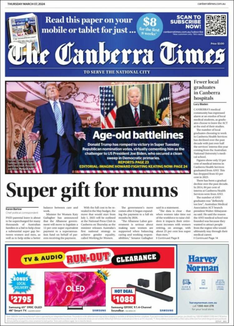Portada de The Canberra Times (Australia)