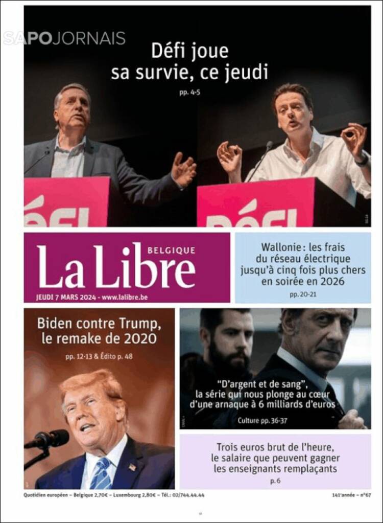 Portada de La Libre.be (B&eacute;lgica)