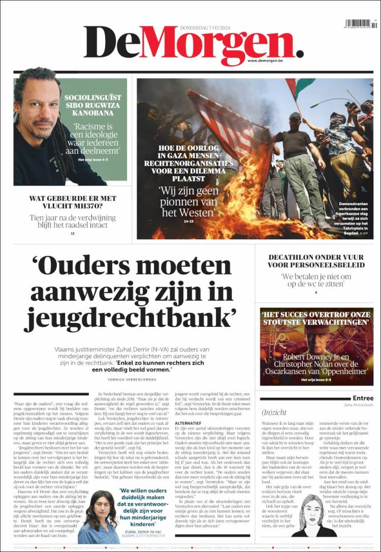 Portada de De Morgen (B&eacute;lgica)