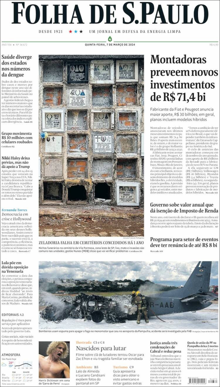 Portada de Folha de São Paulo (Brasil)