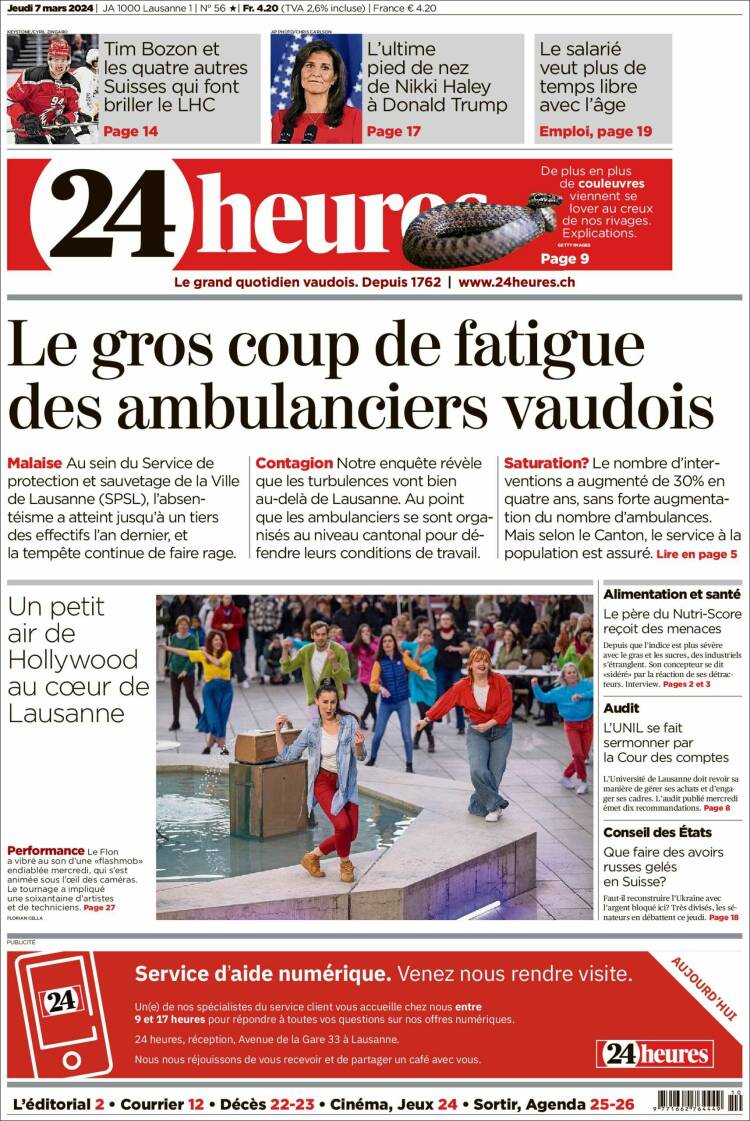 Portada de 24 Heures (Suiza)