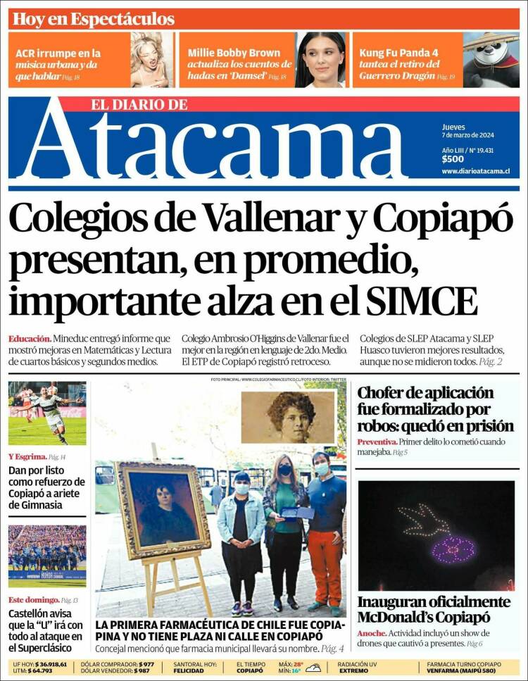Portada de Diario de Atacama (Chile)