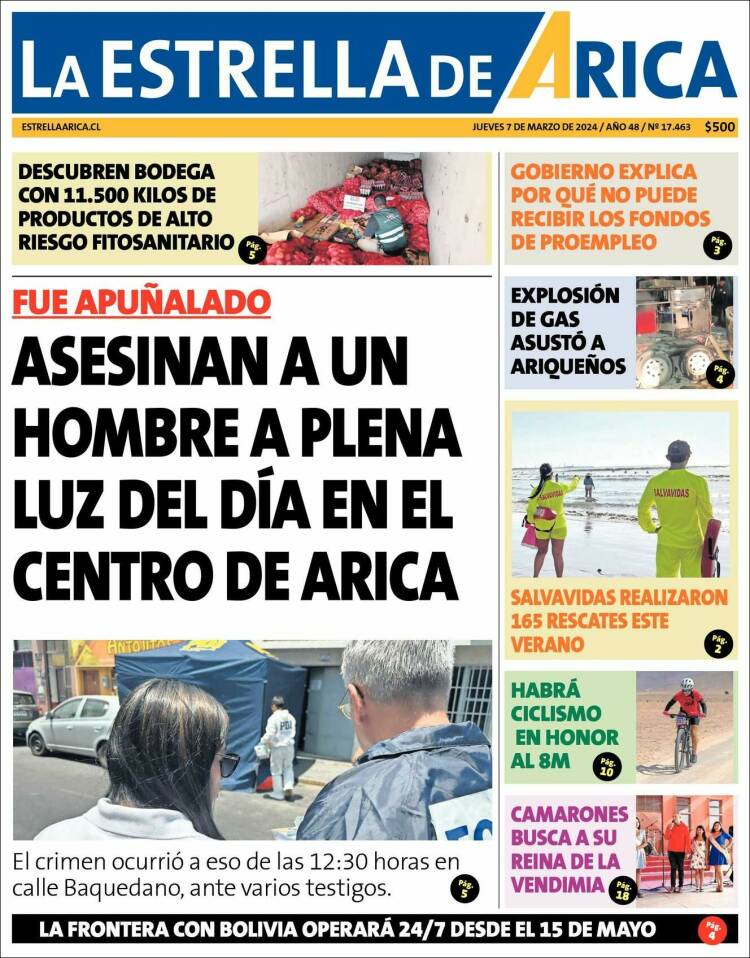 Portada de La Estrella de Arica (Chile)
