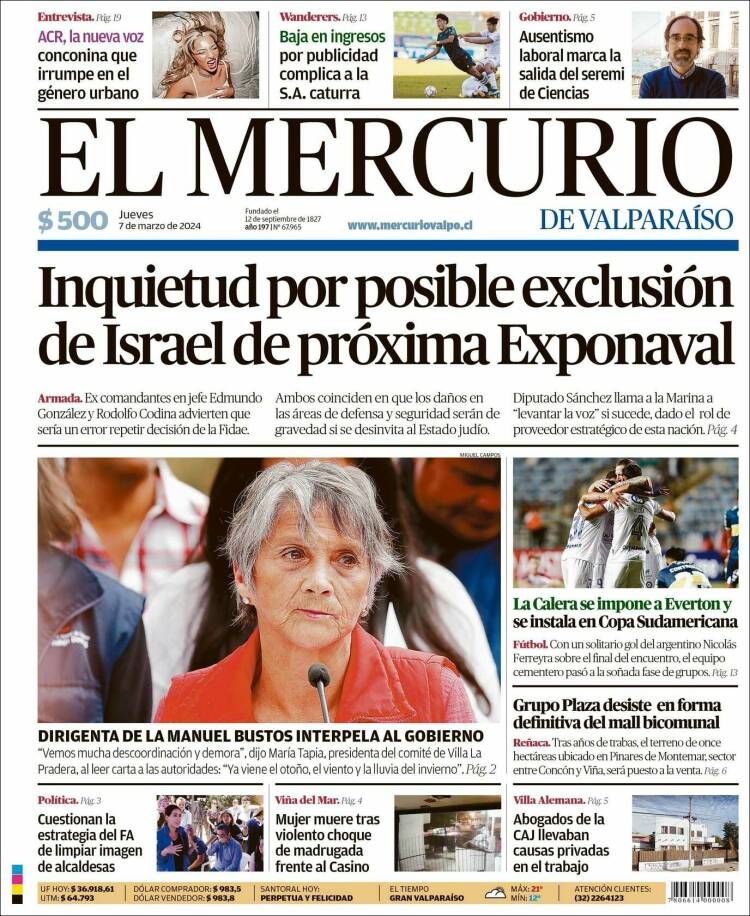 Portada de Mercurio de Valparaiso (Chile)