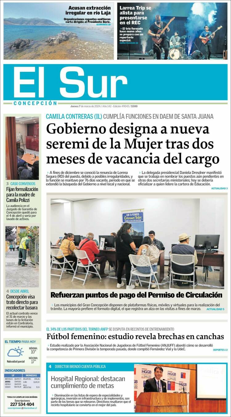 Portada de El Sur (Chile)