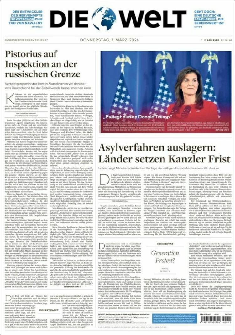Portada de Die Welt (Alemania)