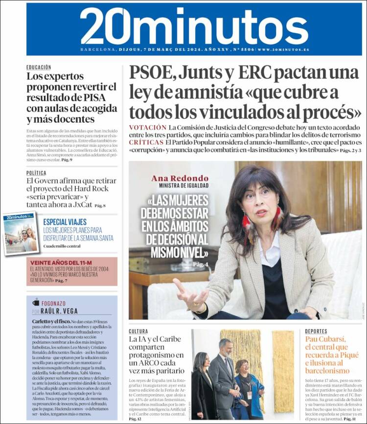 Portada de 20 Minutos - Barcelona (España)