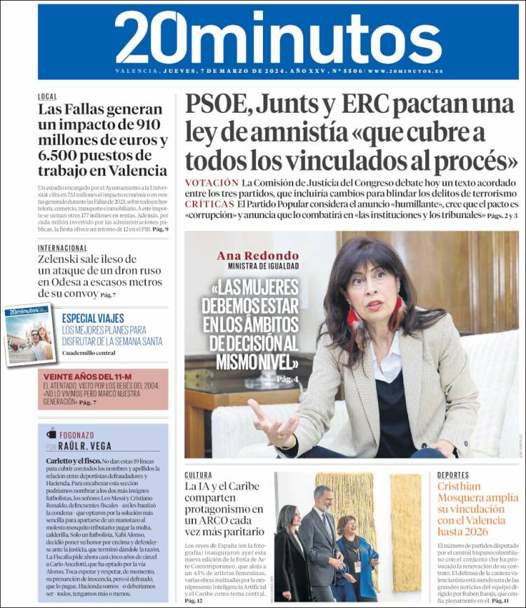 Portada de 20 Minutos - Valencia (España)