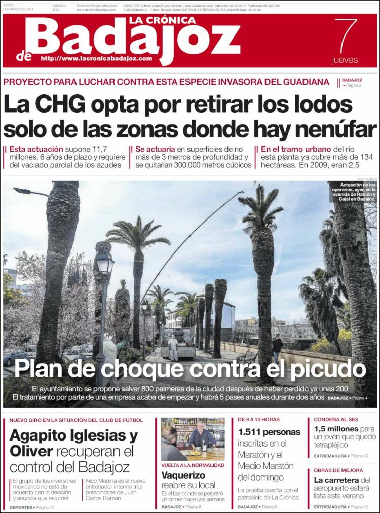 Portada de La Crónica de Badajoz (España)