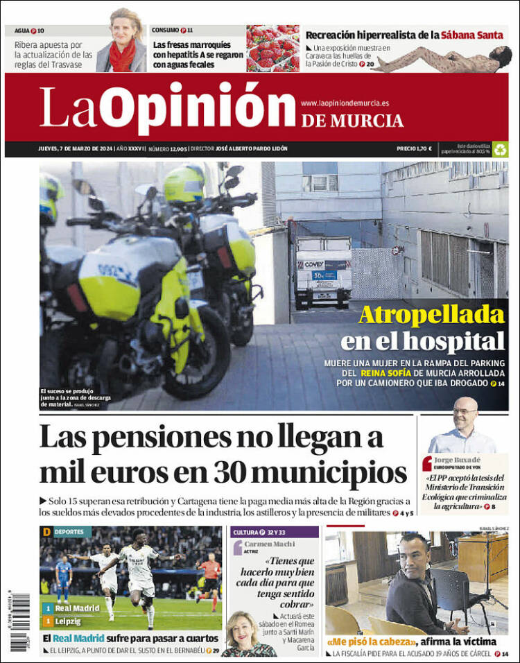 Portada de La Opinión de Murcia (España)