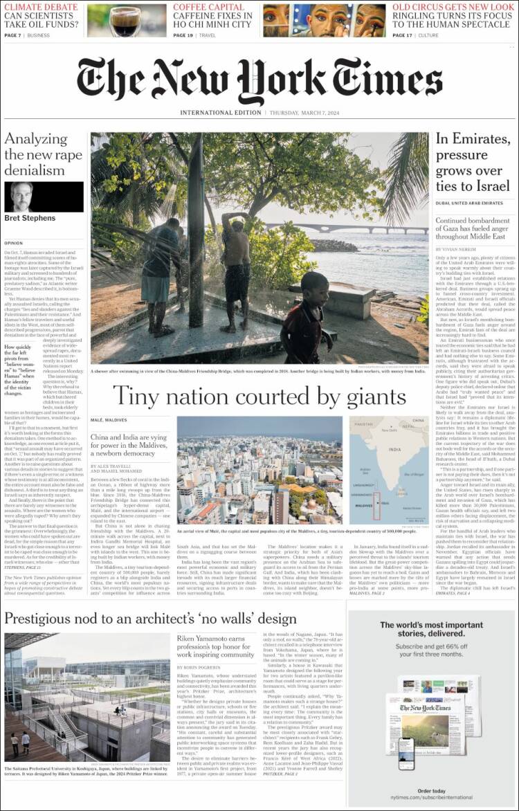 Portada de International New York Times (Europa)