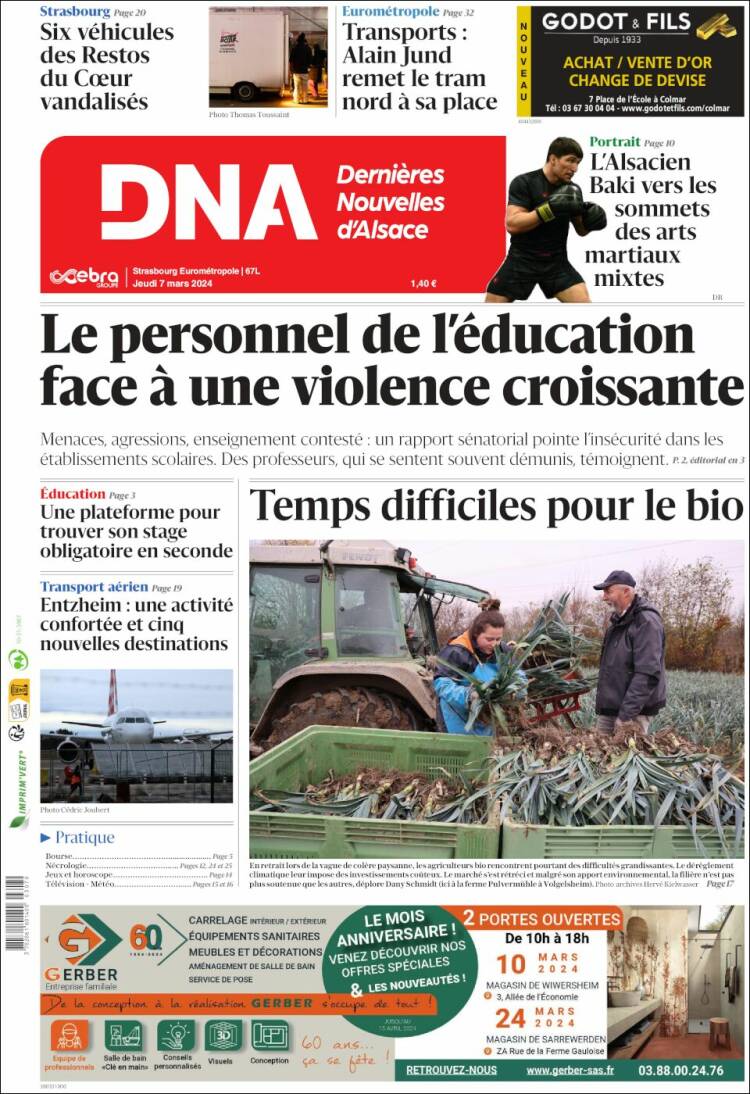Portada de Les Dernières Nouvelles d'Alsace (Francia)