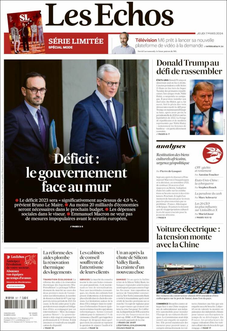 Portada de Les Echos (Francia)