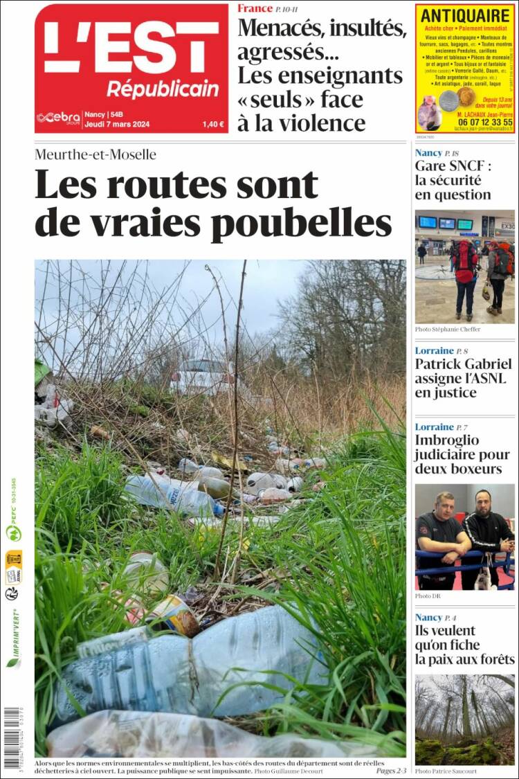 Portada de L'Est Republicain (Francia)