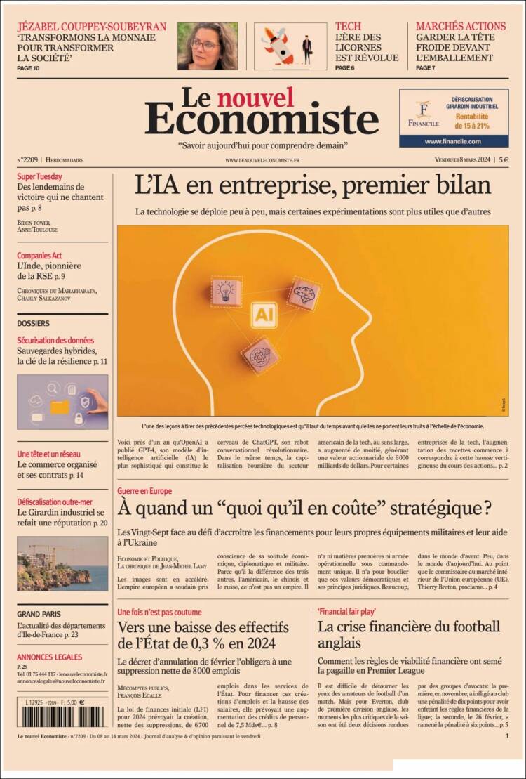 Portada de Le nouvel Economiste (Francia)