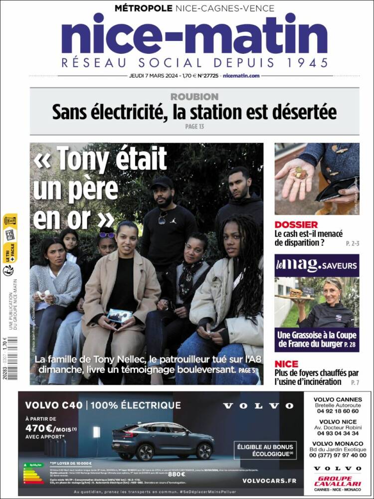 Portada de Nice-Matin (Francia)