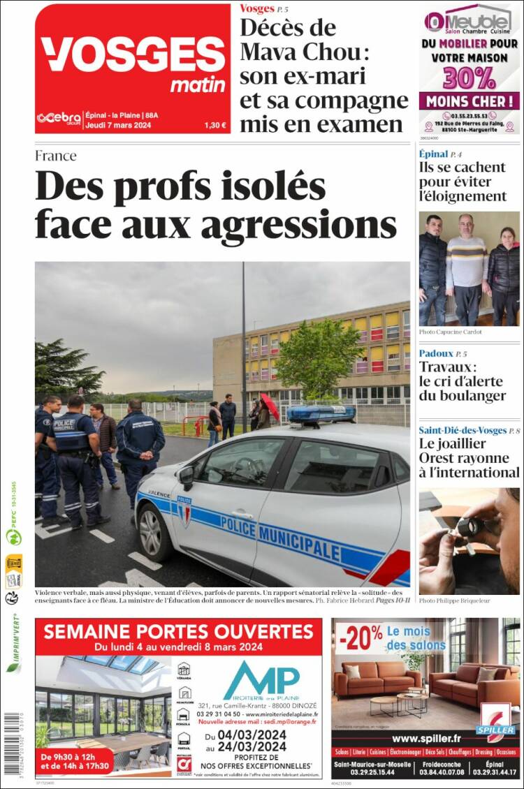 Portada de Vosges Matin (Francia)