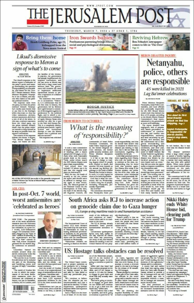 Portada de The Jerusalem Post (Israel)