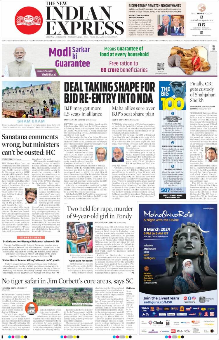 Portada de New Indian Express (India)