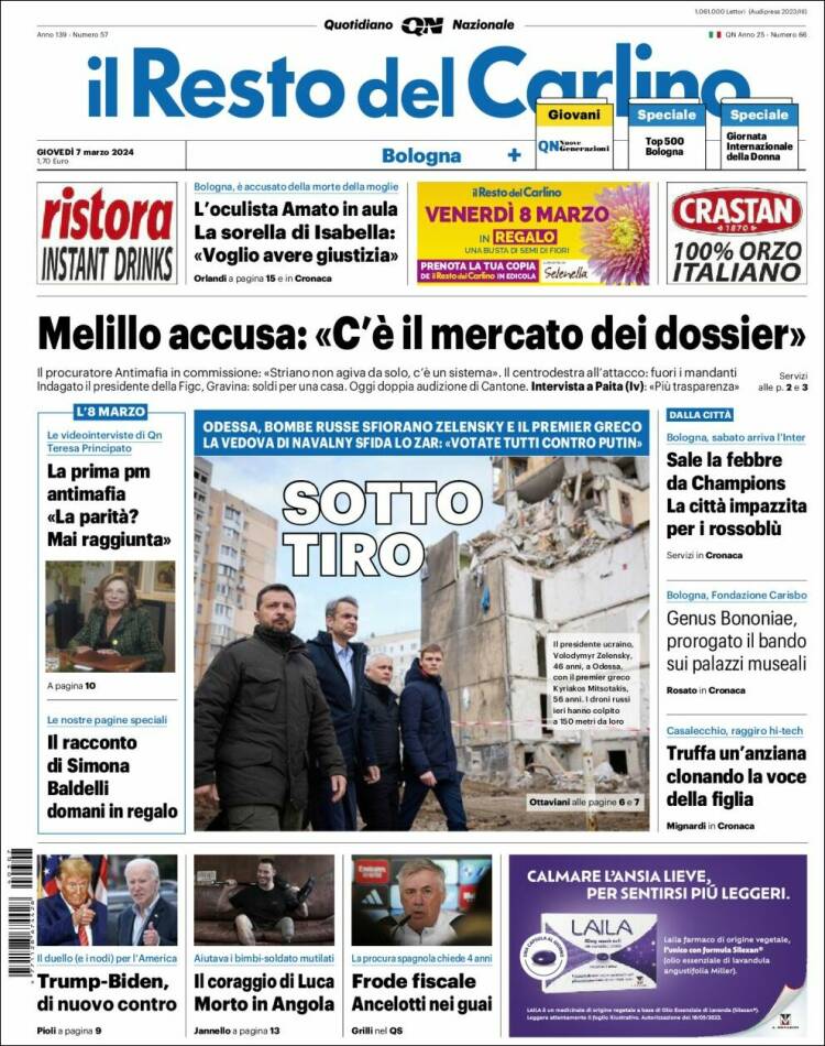Portada de Il Resto del Carlino (Italia)