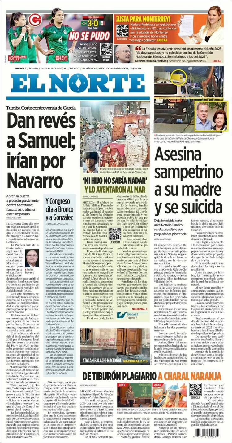Portada de El Norte (México)