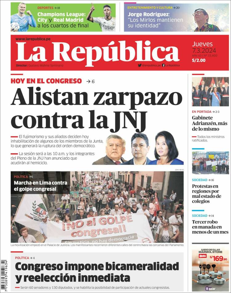 Portada de La Republica (Perú)