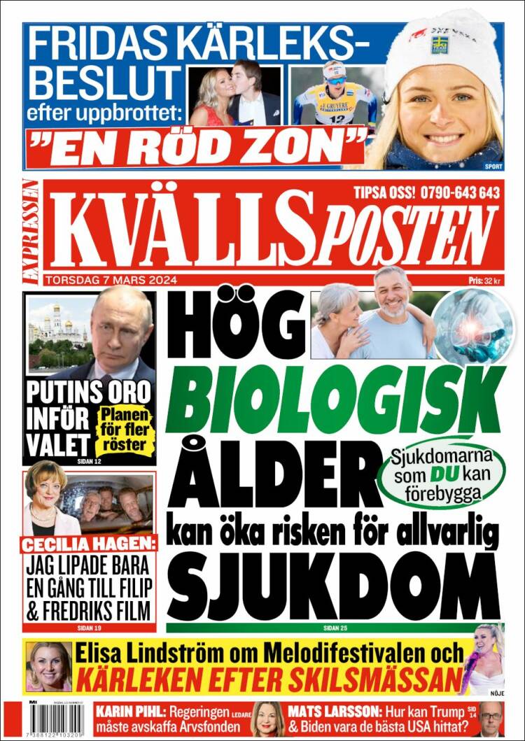 Portada de Kvällsposten (Suecia)