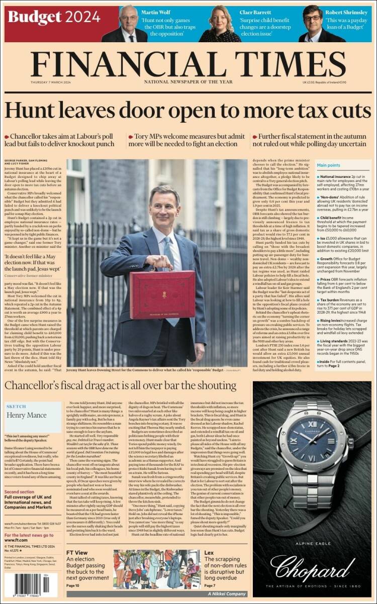 Portada de Financial Times (Reino Unido)