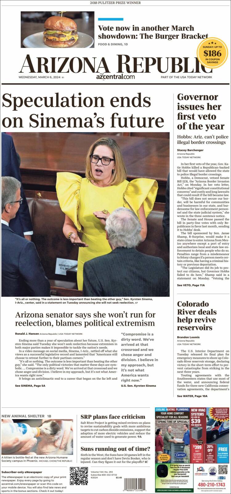 Portada de Arizona Republic News (USA)