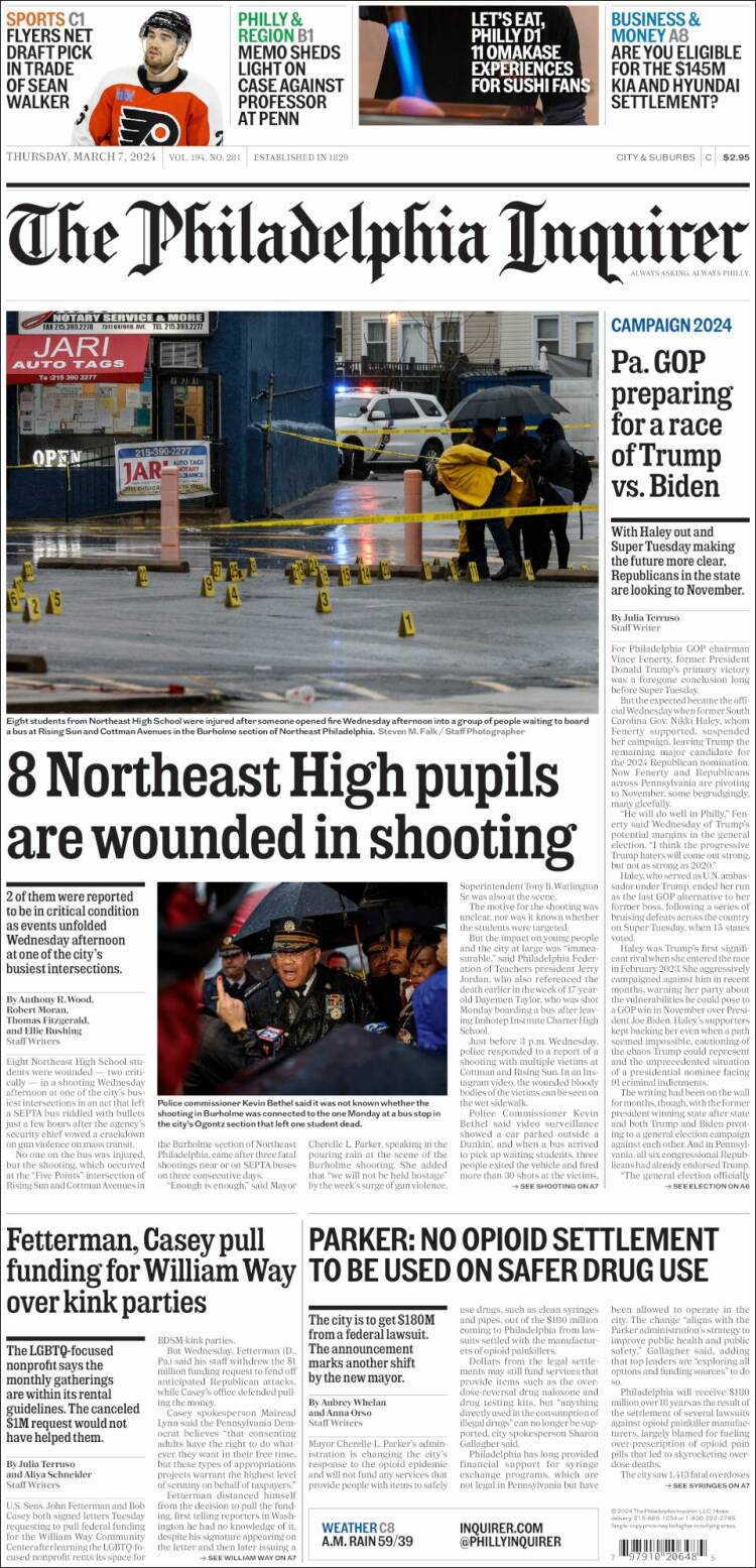 Portada de Philadelphia Inquirer (USA)