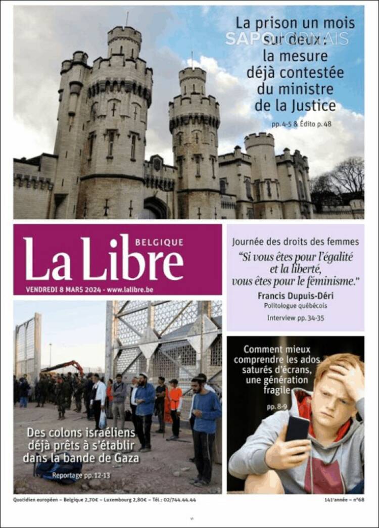 Portada de La Libre.be (B&eacute;lgica)