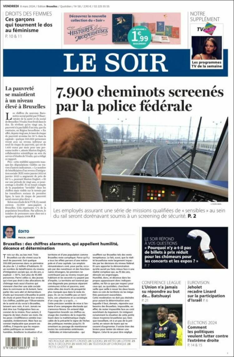 Portada de Le Soir (B&eacute;lgica)