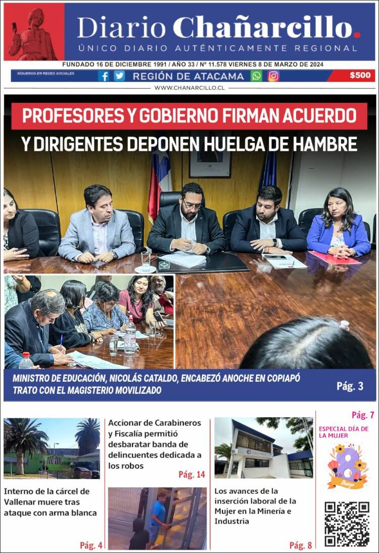 Portada de Diario Chañarcillo (Chile)