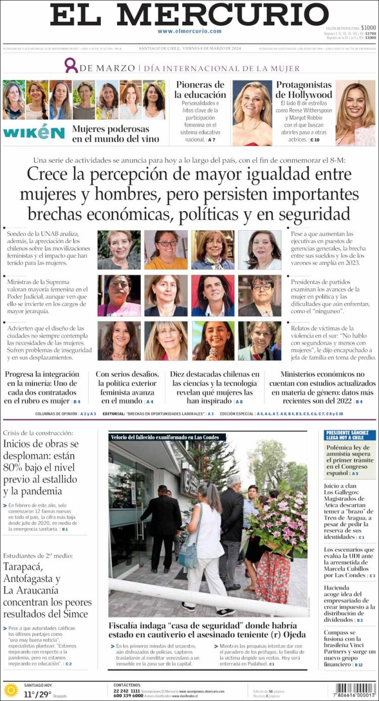Portada de El Mercurio (Chile)