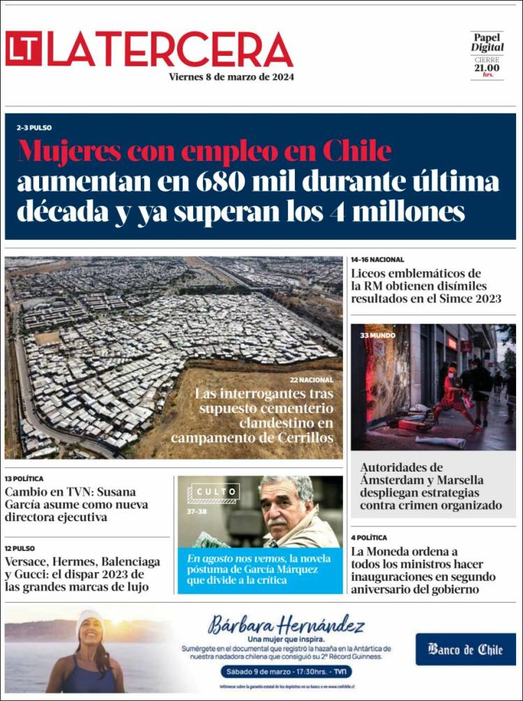 Portada de La Tercera (Chile)