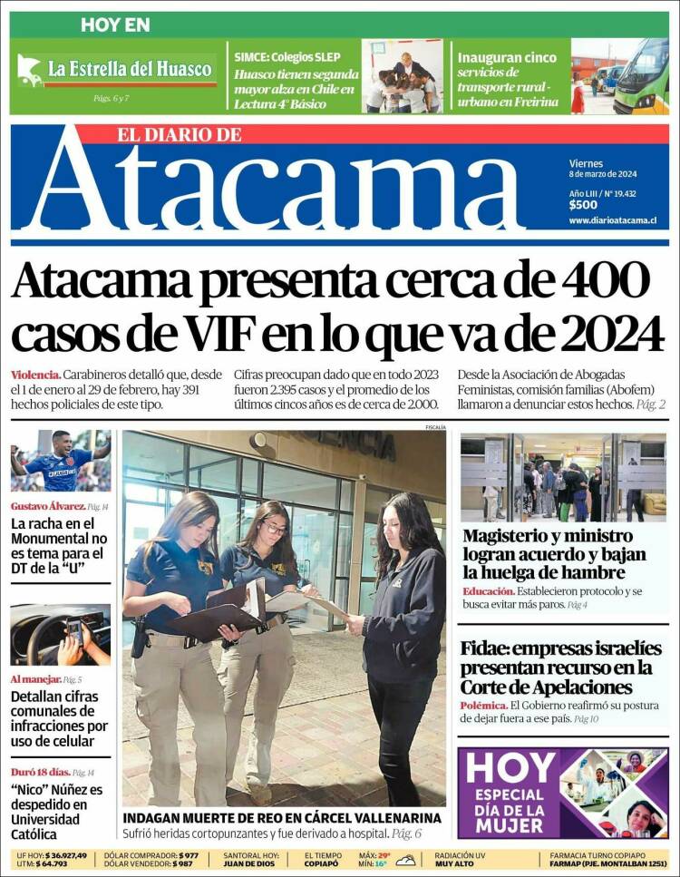 Portada de Diario de Atacama (Chile)