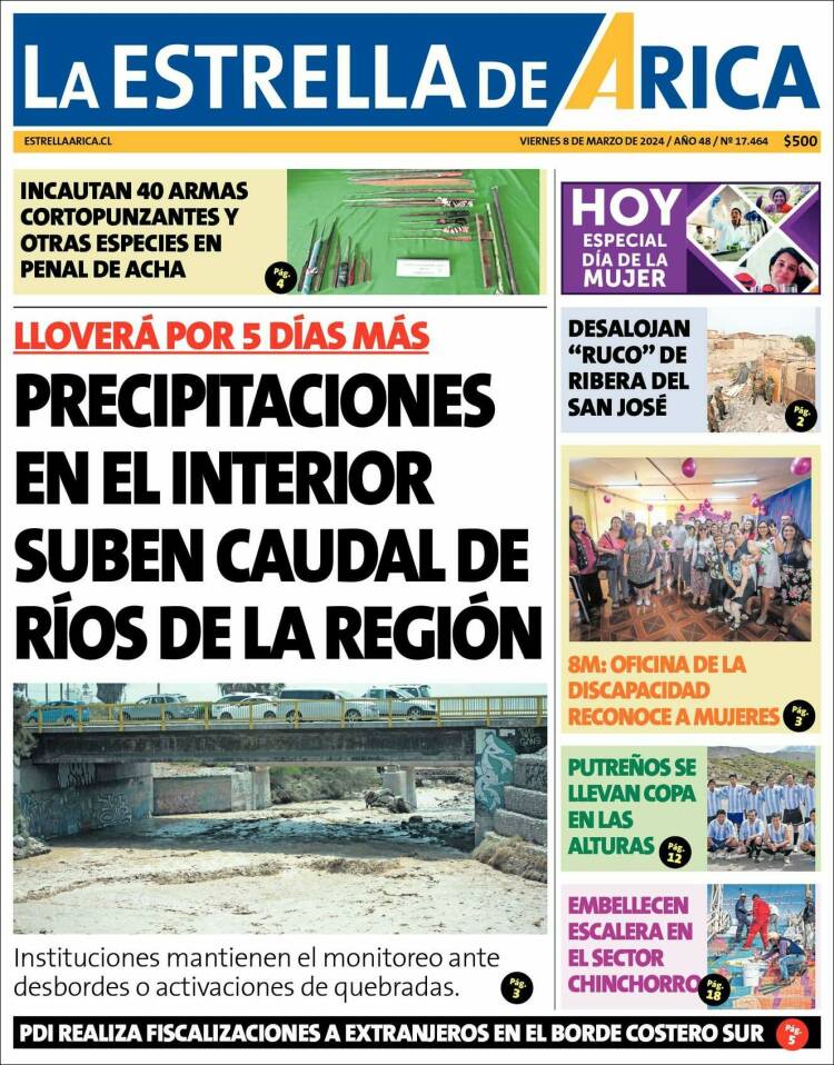 Portada de La Estrella de Arica (Chile)