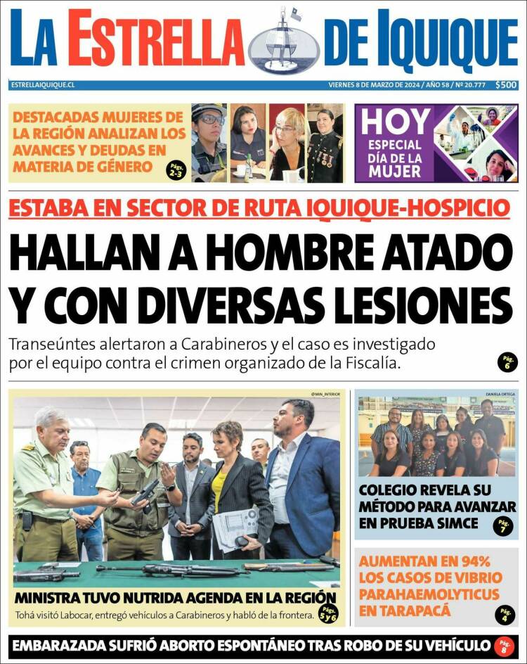 Portada de La Estrella de Iquique (Chile)