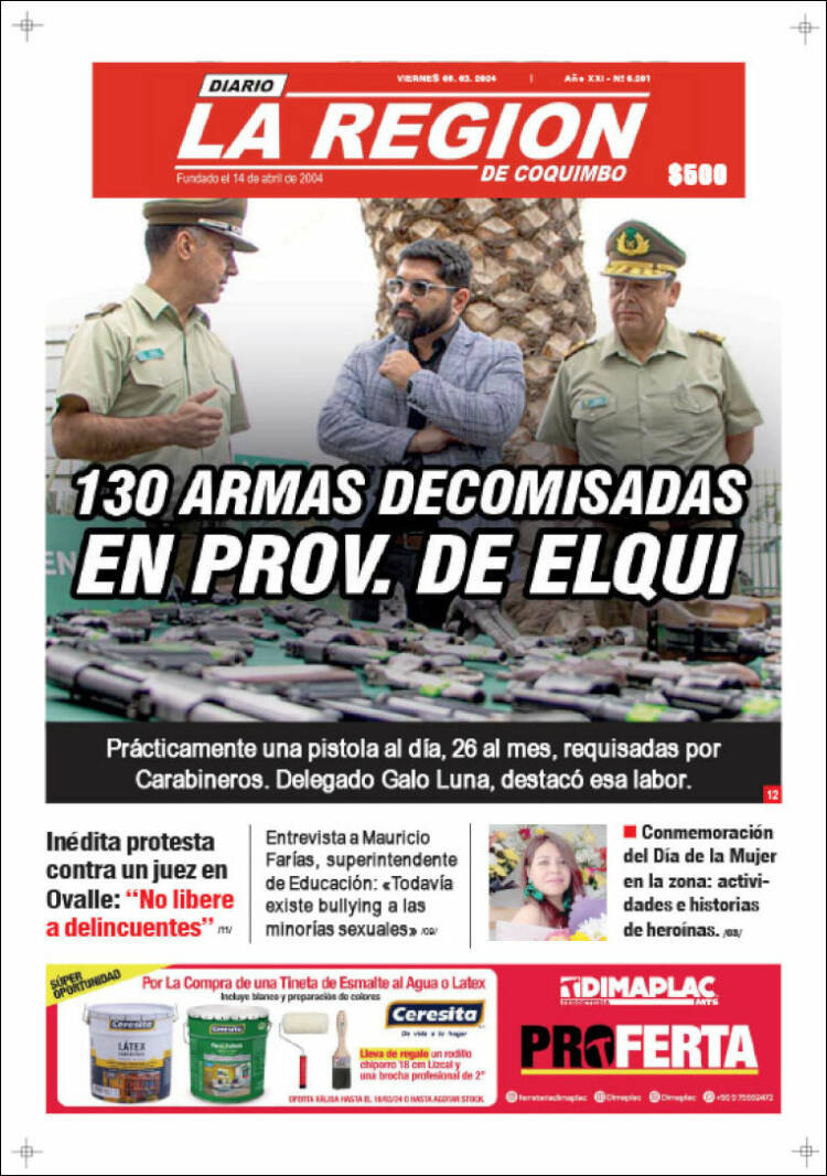 Portada de Diario La Región de Coquimbo (Chile)