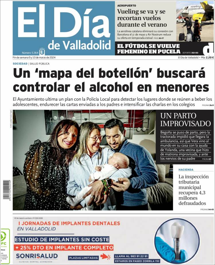 Portada de El Día de Valladolid (España)