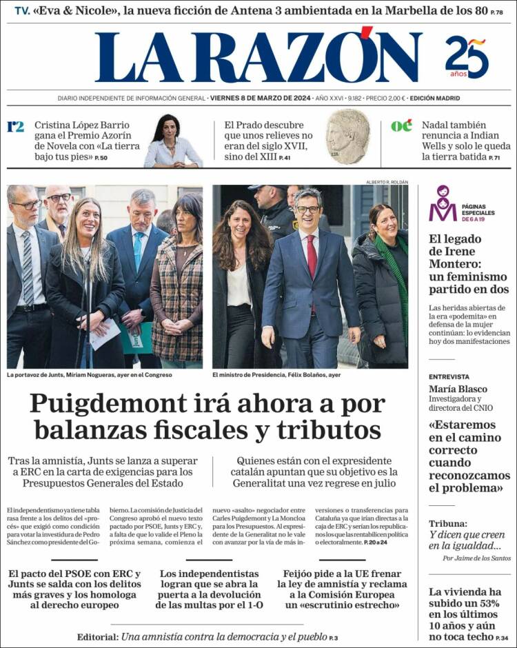 Portada de La Razón (España)